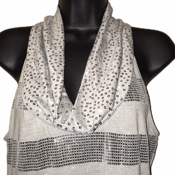 WHBM Dressy Gray/Silver Sequin Cowl Neck Tank Top~ - Picture 2 of 7